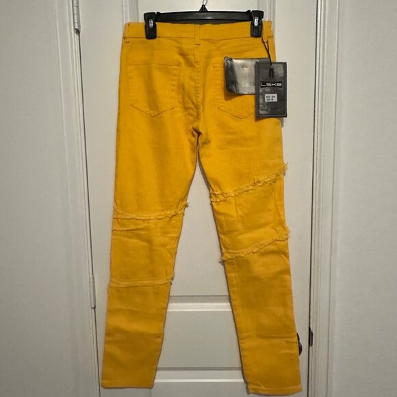 Yellow Distressed Skinny Fit Jeans Size 28 LSKB Cotton Blend Womens - Picture 2 of 7